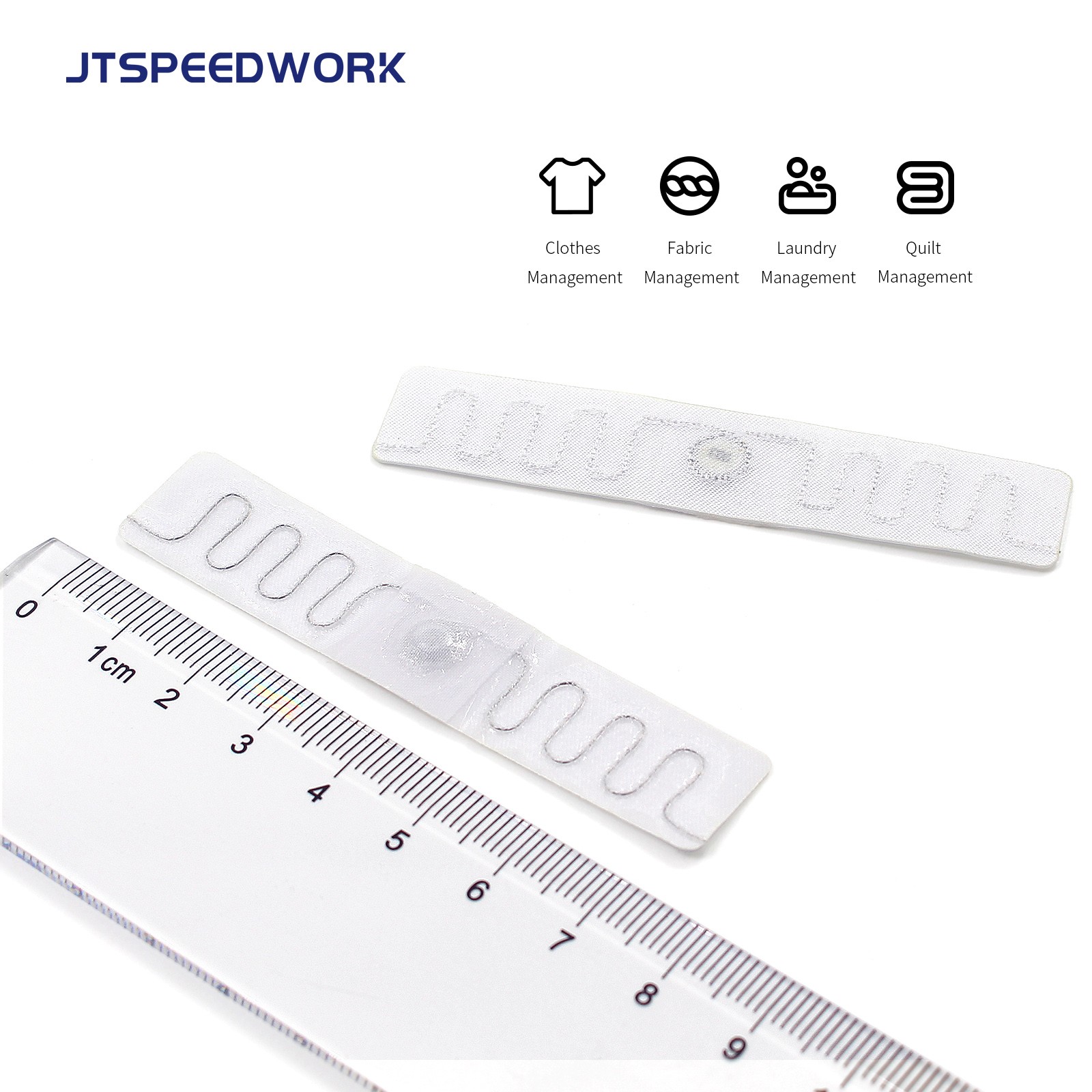 JT-F7515 بطاقة قماشية قابلة للغسل بتقنية RFID بتردد 902-928 ميجاهرتز UHF، مقاس 75 × 15 مم