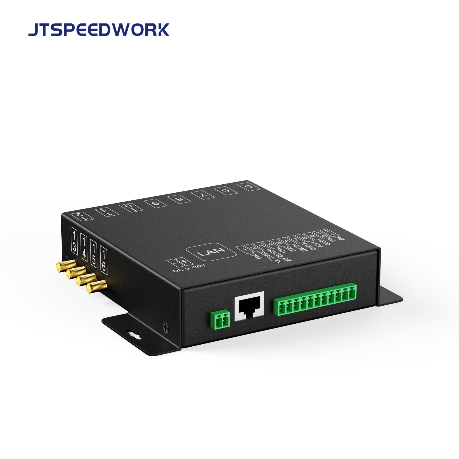 قارئ JT-932-8/16 ثابت بتقنية UHF RFID بتردد 860-960 ميجاهرتز، مزود بـ 8/16 منفذًا، لإدارة المستودعات