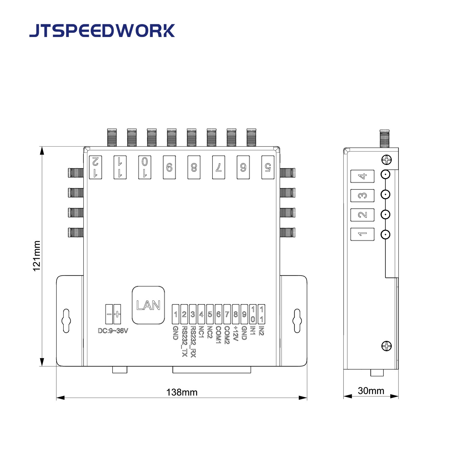 قارئ JT-932-8/16 ثابت بتقنية UHF RFID بتردد 860-960 ميجاهرتز، مزود بـ 8/16 منفذًا، لإدارة المستودعات