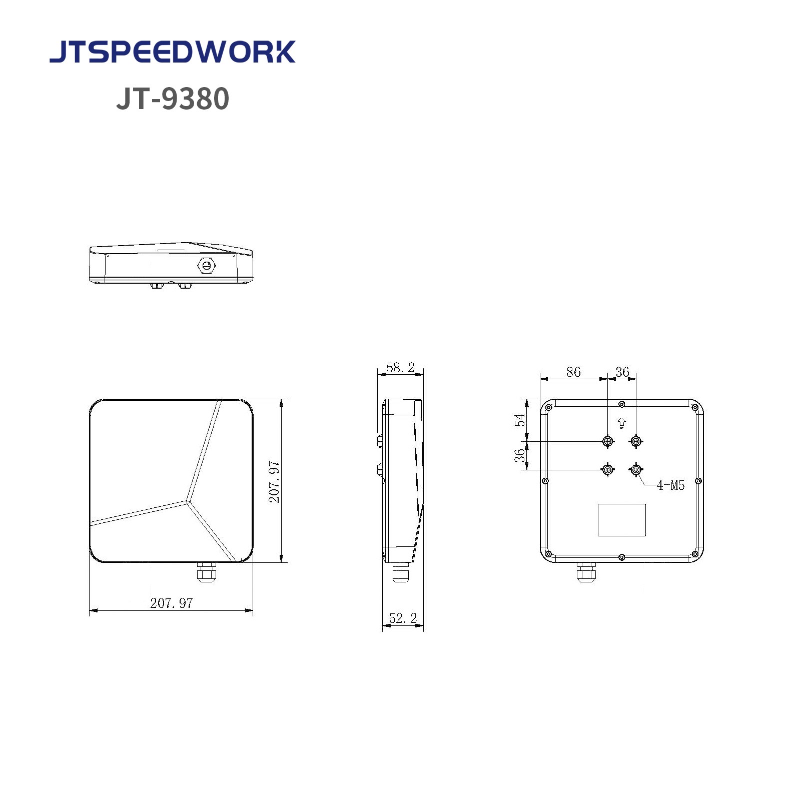 قارئ JT-9380 مدمج متوسط ​​المدى بتقنية UHF RFID بتردد 902-928 ميجاهرتز، نطاق تردد 0-8 أمتار، يدعم قراءة عدة علامات فقط، يدعم نطاق التردد الأمريكي.