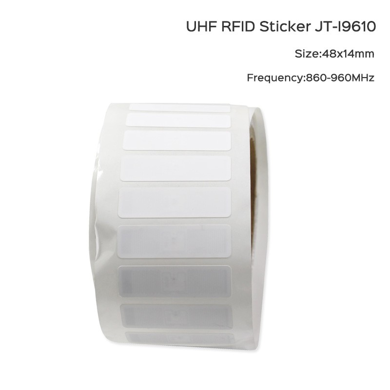 ملصق ورقي مطلي بتقنية UHF RFID، مقاس 48 × 14 مم، JT-I9610